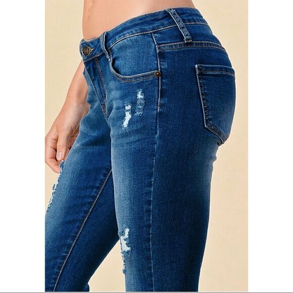 Blue denim skinny distressed jeans - Picture 3 of 5